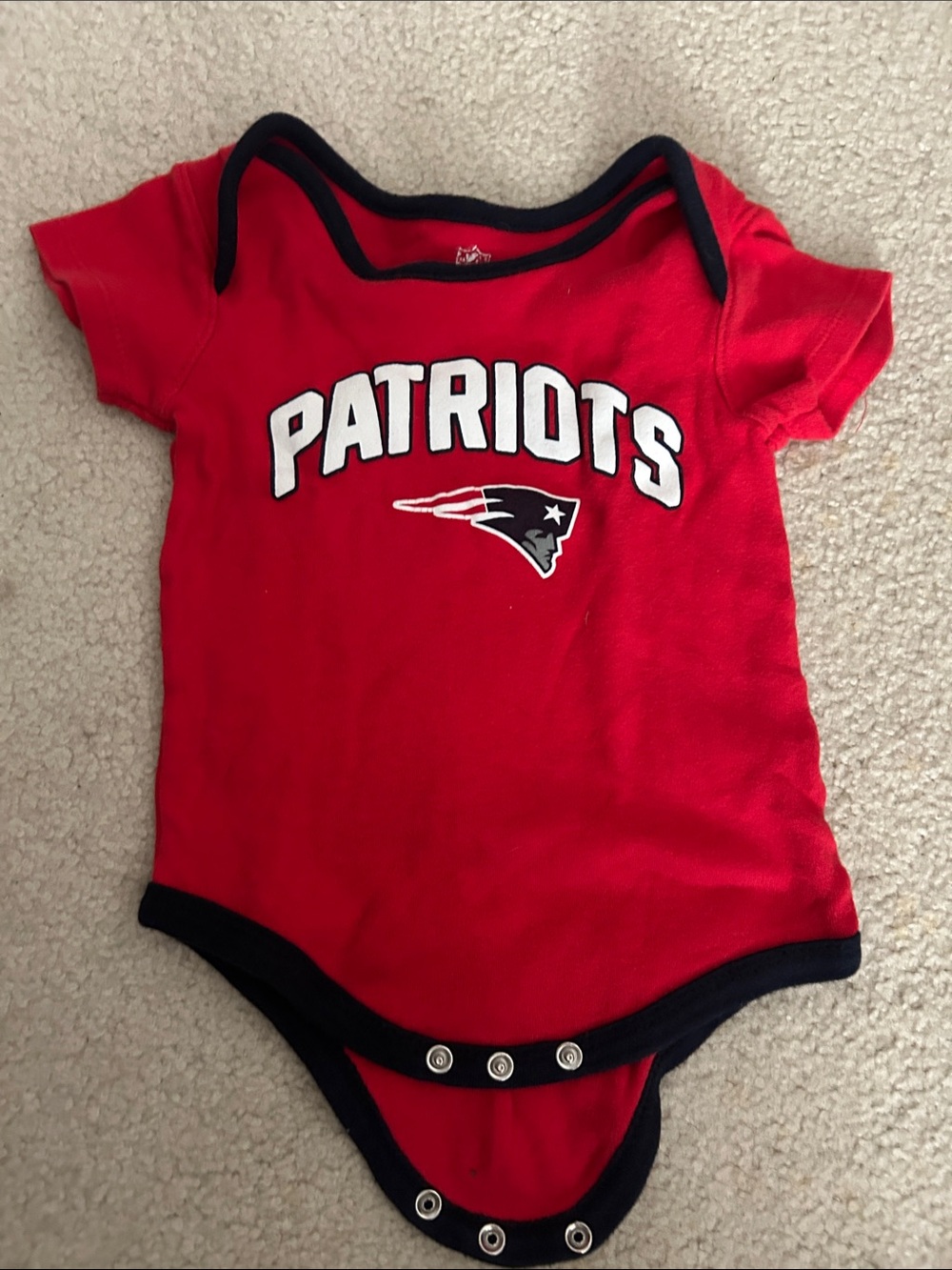 NFL Red Patriots Baby Bodysuit with Navy Trim